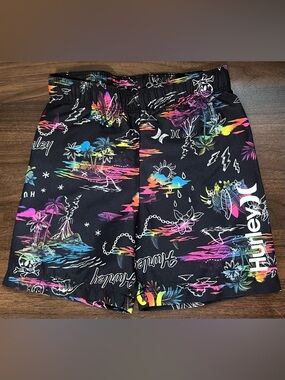 Hurley Black Swim Shorts with Neon Tropical Print
